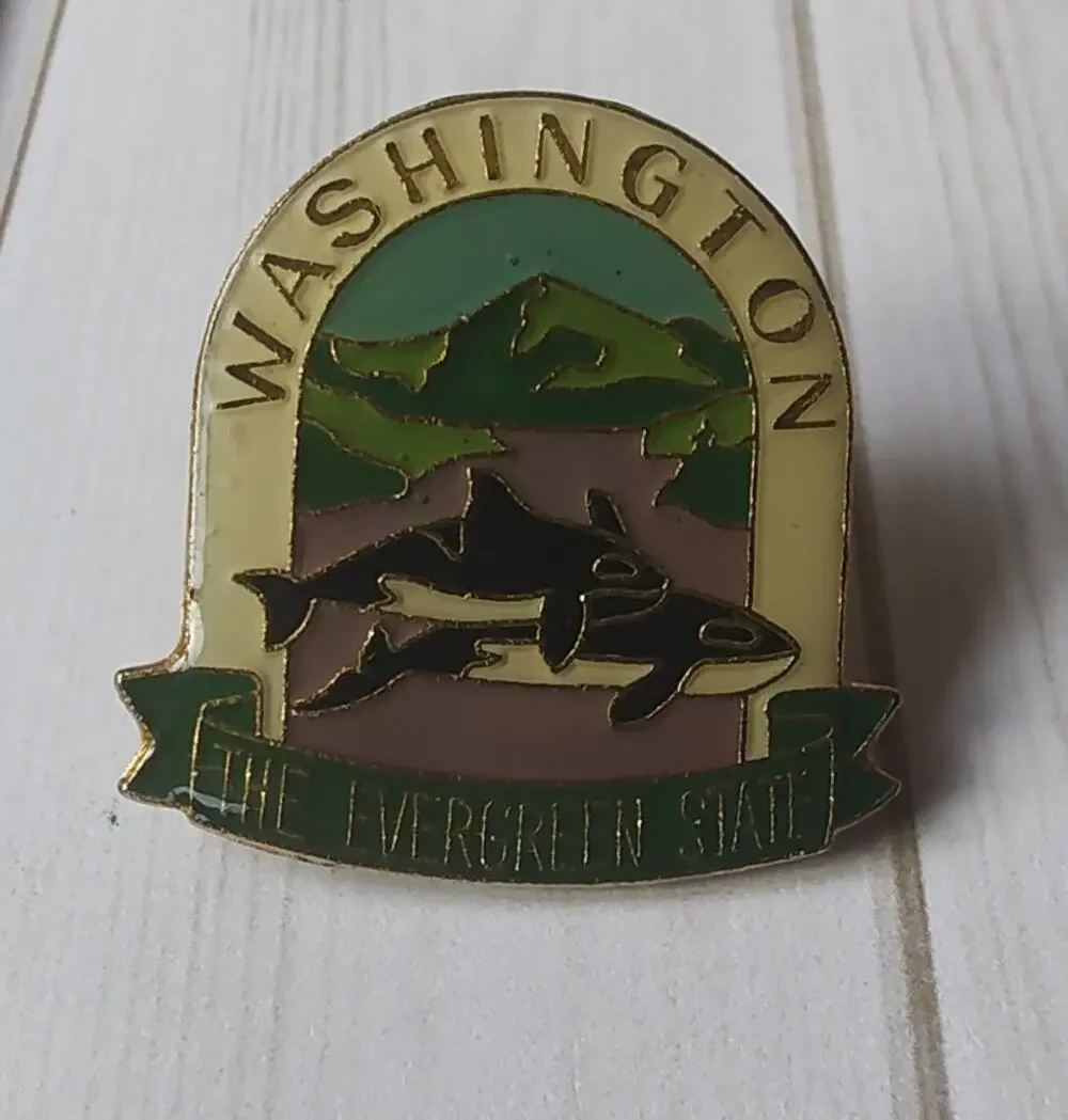 Washington Evergreen State Whale Orca Pin for Hat, Lapel, Jacket or Backpack